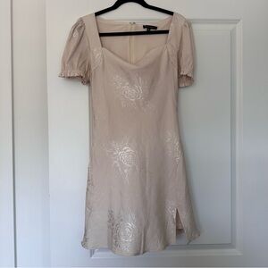 Cotton Candy LA (M) Pink Satin Jacquard Embossed Floral Cottagecore Mini Dress